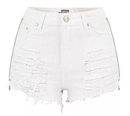 Sijux Shorts Sijux Hight Rise-Shorts für Damen ausgefranst roher Saum zerrissene Denim-Jean-Shorts Beachwear Hot Pant mit Reißverschluss