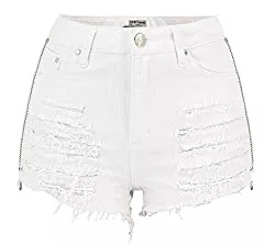 Sijux Shorts Sijux Hight Rise-Shorts für Damen ausgefranst roher Saum zerrissene Denim-Jean-Shorts Beachwear Hot Pant mit Reißverschluss