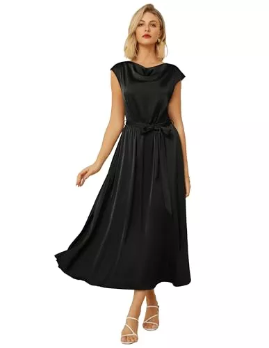 GRACE KARIN Cocktail GRACE KARIN Elegantes Damenkleid mit Schalkragen Schmetterlingsärmeln Glatter Sommerstoff für Einen Schicken Abend
