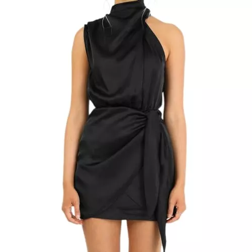 Odizli Cocktail Odizli Damen Sommer Elegant Sexy Ärmellos Satin Neckholder Mini Bodycon Kleid Festlich Hochzeit Cocktail Kurz Abendkleid