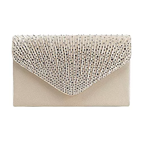 Milya Taschen & Rucksäcke Milya Damen Satin Glitzer Clutch Abendtasche, Strass Envelope Handtasche Hochzeit Party Unterarmtasche Umhängetasche Schultertasche mit Schulterkette