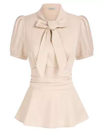 GRACE KARIN Kurzarmblusen GRACE KARIN Damen Casual Sommer Kurzarm Wickelblusen Vintage Mittelalter Bow-Knot Oberteil mit Rüschen