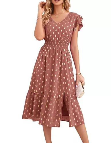 GRACE KARIN Freizeit GRACE KARIN Damen Party Kleid Kurzarm V-Neck Freizetkleid Abendkelid mit Schlitz