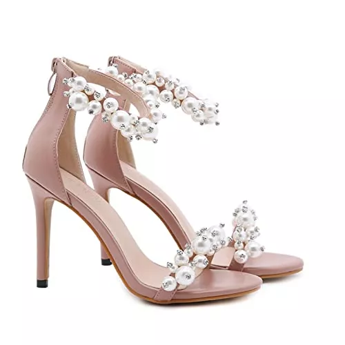 Wttfc Sandalen & Slides Sandals Women's Summer Sandalen, Perlen Strass Zip Peep Toe Shoes Elegant Summer Sandalette Pumps with Stiletto Heel Stiletto-Absatz Sandalen Casual Shoes Sandals