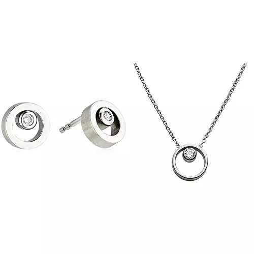 Skagen Schmuck SKAGEN Damen-Ohrringe Edelstahl Rundschliff Cubic Zirconia + Skagen Damen-Kette mit Anhänger Edelstahl Glas transparent 47 cm - SKJ0833040