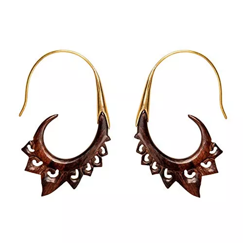 81stgeneration Schmuck 81stgeneration Frauen Gold Messing Holz Braun Lotus Blume Lange Stammes Ethnisch Ohrringe