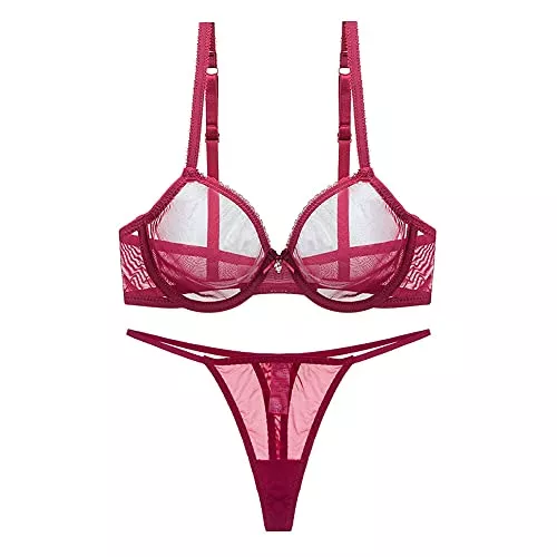 varsmiss Unterwäsche & Dessous varsmiss Damen Sexy Dessous Set Sehen Sie durch BH und Tanga Mini Transparent Mesh G-String