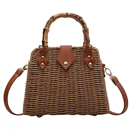 DKIIL NOIYB Taschen & Rucksäcke DKIIL NOIYB Stroh Crossbody Bag Strandtaschen für Frauen, gewebte Rattan Stroh Tasche Top Griff Strandtasche Korb Geldbörse Schultertaschen Rattan Tasche für Reisen Urlaub