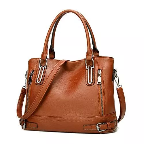 VINBAGGE Taschen & Rucksäcke Damen Handtasche Leder Henkeltasche Top Griff Tasche Vintage Weiches Umhängetasche Schultertasche für Frauen (Orange Braun b)