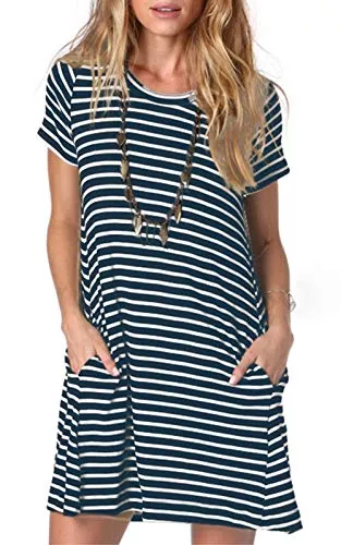 ANCAPELION Freizeit ANCAPELION Damen Kleid Kurzarm T-Shirt Kleider A-Linie Minikleid Kurz Sommerkleid Rundhals Langes Shirt