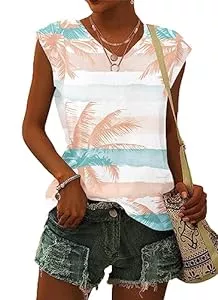 WNEEDU T-Shirts WNEEDU Damen-T-Shirt mit Flügelärmeln Sommer-Tanktop schlicht lässig lockere Passform Blusen