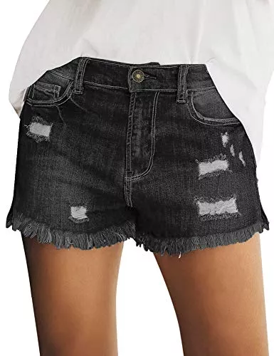 Roskiky Shorts Roskiky Shorts Damen Casual Mid Rise Denim Shorts Stretch Ripped Raw Saum Jean Shorts