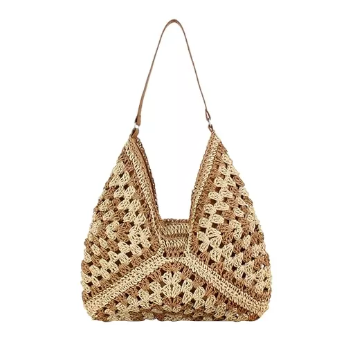 Faletony Taschen & Rucksäcke Faletony Damen Stroh Strandtasche Strohtasche Flechttasche Groß Schultertasche Sommer Shopper Handtasche Einkaufstasche Korbtasche für Strand Reise Einkauf
