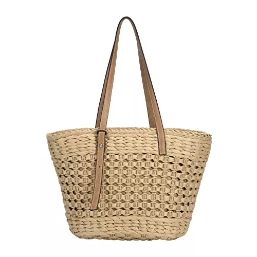 Ayakizi Taschen & Rucksäcke Ayakizi Stroh Strand Schultertasche Tasche, Damen Sommer Handtasche Weben Eimer Korbtasche Basttasche Casual für Outdoor Reise Schule Arbeit Einkaufen