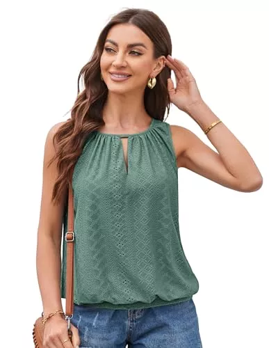 GRACE KARIN Ärmellose Blusen GRACE KARIN 2024 Damen Sommer Rundhals Ärmelloses Shirt Elegant Solid Farbe Bluse Casual Hohles Oberteil Fashion Lässige Tank Top