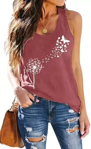 hohololo Ärmellose Blusen hohololo Damen Tank Top Mit Pusteblume Frauen Sommer Freizeit Tanktops Frau ÄRmellos Oberteile