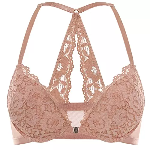 DOBREVA Unterwäsche & Dessous DOBREVA Damen Vorderverschluss BH mit Bügel Push Up Spitzen Neckholder BHS Racerback Tiefer Ausschnitt Gepolsterter