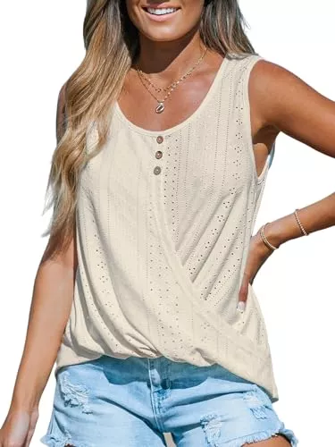 CUPSHE Ärmellose Blusen CUPSHE Damen Tank Top Rundhals Ärmellose Wickelsaum Sommer Elegant Oberteile Tunika Shirt Blusen Tops