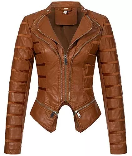 Rock Creek Jacken Rock Creek Damen Kunstlederjacke mit Wasserfallkragen D-439