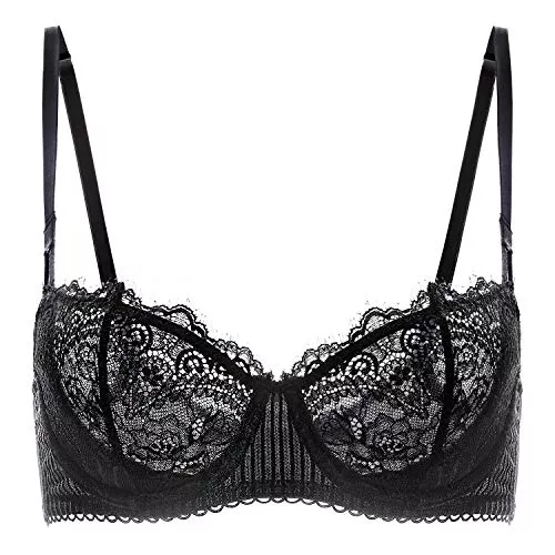 DOBREVA Unterwäsche & Dessous DOBREVA Damen Spitze Dirndl BH Push Up Sexy Balconette BHS Bügel Große Größen Durchsichtig
