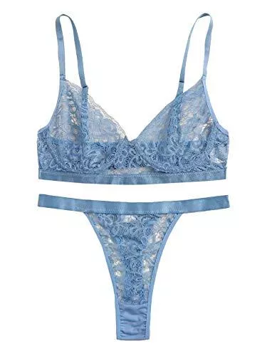 WDIRARA Unterwäsche & Dessous WDIRARA Damen Floral Stickerei Mesh Dessous Set Träger BH und Panty