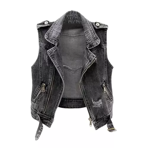 Generic Westen Streetwear Fashion Moto Biker Denim Weste Frauen Weste Lose Kurze Ärmellose Jacke Ausgefranste Jeans Weste