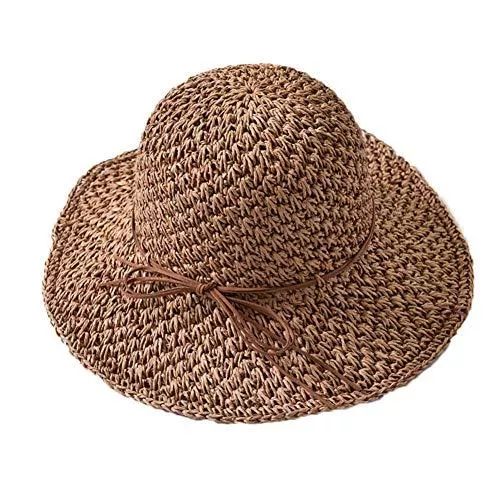 haozaikeji Hüte & Mützen Sonnenhut Stroh Damen Strohhut Schleife Sommermütze Faltbar Sonnenmütze Atmungsaktiv Frauen Mütze Sonnenschutz Hüte Schirm Nackenschutz Damenhut Outdoor Schlapphut für Strand Urlaub