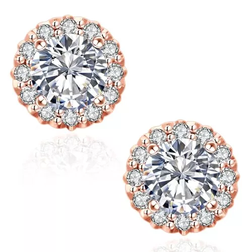 KRKC &amp; CO keep real keep champion Schmuck KRKC&amp;CO Moissanite Ohrringe Damen Silber 925, Blume Ohrsteckers Halo, 1,0/2,0 Karat echter runde Moissanit Diamant, VVS1 Reinheit D Farbe, Weißgold vergoldet allergiefrei, Geschenk für Frauen