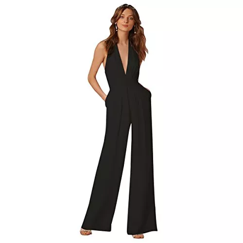 Odizli Jumpsuits Odizli Jumpsuit Damen Elegant Neckholder V-Ausschnitt Playsuit Hochzeit Brautjungfer Party Hosenanzug Romper