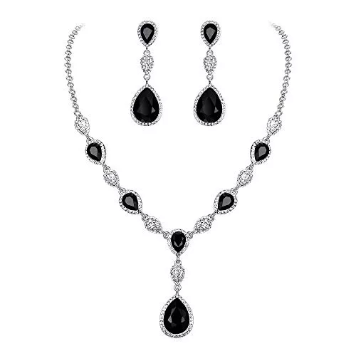 Clearine Schmuck Clearine Damen Schmuck Set Hochzeit Braut Zirkonia Teardrop Y Halskette und Ohrringe Schmuckset für Frauen