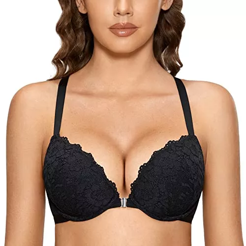 DOBREVA Unterwäsche & Dessous DOBREVA Damen Vorderverschluss BH mit Bügel Push Up Spitzen Neckholder BHS Racerback Tiefer Ausschnitt Gepolsterter