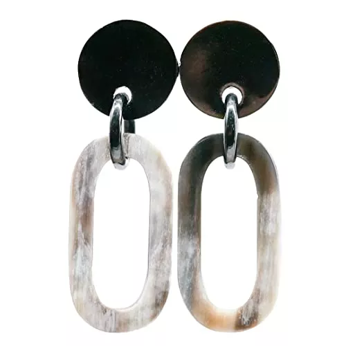 Feliss Schmuck Feliss Damen Boho Ohrringe Ohrstecker hängend afrikanischer Schmuck aus 100% Horn. Große Ohrhänger in schwarz, kleines Geschenk. Hippie earrings aesthetic