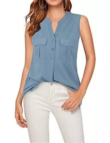 Siddhe Ärmellose Blusen Siddhe Elegant Bluse Damen Chiffon Blusen Ärmellos Hemd Oberteile Shirt Tops mit Tasche für Damen Sommer