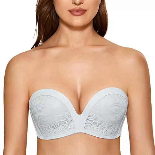 DELIMIRA Unterwäsche & Dessous DELIMIRA Damen Push Up Trägerlos BH - Spitze Gemoldete Cups Trägerlos Büstenhalter