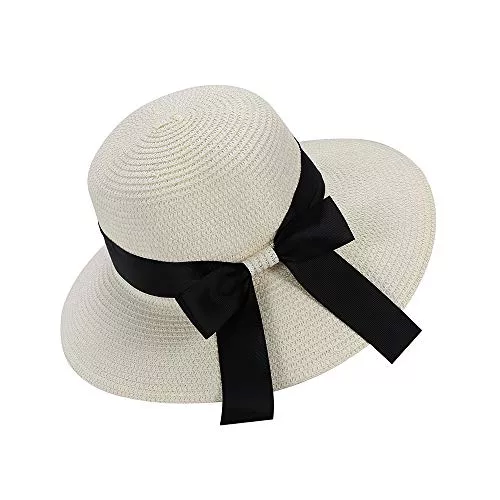 Eight Space Hüte & Mützen Eight Space Stroh Sonnenhut für Frauen, Sommerhut Faltbarer Sonnenhut UPF 50 + mit Sonnen Shade Strand breite Krempe Damen