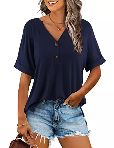 Beluring Kurzarmblusen Beluring Oberteil Damen Kurzarm/Langarm Blusen Sexy V Ausschnitt T-Shirt
