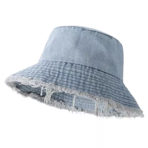 haozaikeji Hüte & Mützen Fischerhut Denim Hut Atmungsaktiv Sonnenhut Damen Herren Bucket Hat Faltbar Sommerhut Einfarbig Sonnenmütze Bucket Krempe Mütze UV Schutz Hüte Einheitsgröße Wanderhut Outdoor Schlapphut für Reisen