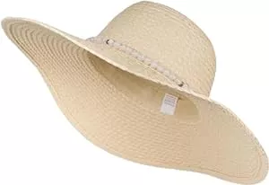 styleBREAKER Hüte & Mützen styleBREAKER Damen Strohhut Papierstroh mit Hutband aus Perlen, breite ausgefranste Krempe, Sonnenhut, Schlapphut 04025043