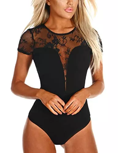 SEBOWEL Kurzarmblusen SEBOWEL Damen Body Sexy Sheer Mesh Langarm/Kurzarm Bodysuit Bluse Tops