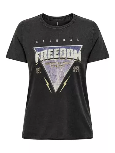 ONLY T-Shirts ONLY Damen Bedrucktes T-Shirt Kurzarm Basic Rundhals Top mit Schrift Printed Shortsleeve ONLLUCY