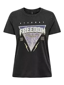 ONLY T-Shirts ONLY Damen Bedrucktes T-Shirt Kurzarm Basic Rundhals Top mit Schrift Printed Shortsleeve ONLLUCY