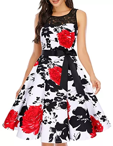 Bbonlinedress Abendkleider Bbonlinedress 1950er Ärmellos Vintage Retro Spitzenkleid Rundhals Abendkleid