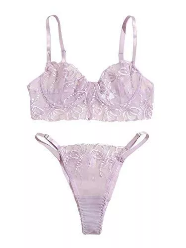 WDIRARA Unterwäsche & Dessous WDIRARA Damen Zweiteiliges Floral Sheer Spitze Dessous Set Unterwäsche BH und Panty Set