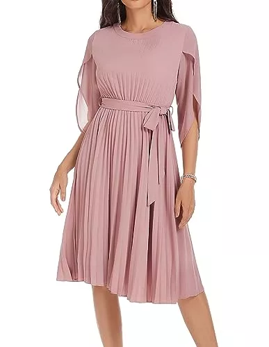 GRACE KARIN Cocktail GRACE KARIN Damen Elegant Cocktailkleid Plissee Midikleid Casual A-Linien Kleid Faltenrock mit Gürtel
