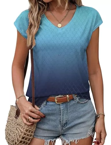 ZEAGOO T-Shirts ZEAGOO Shirt Damen Kurzarm Bluse Elegant Tunika V Ausschnitt Tshirt Für Frauen Sommer Casual Leicht Oberteil Schön Blusentop Komfortabel Lässig Top