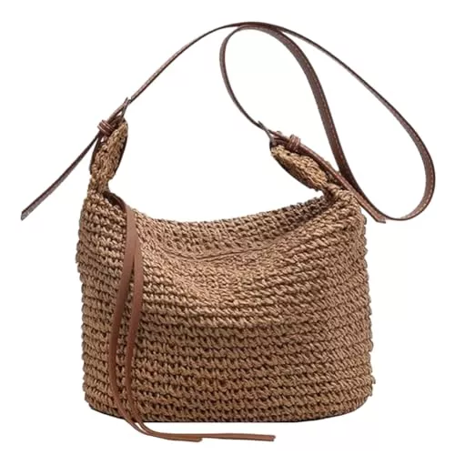 LARWIYDO Taschen & Rucksäcke LARWIYDO Strohtasche Damen Stroh Umhängetasche, Sommer Gewebte Tasche Basttasche Groß Boho Gehäkelte Strandtasche Schultertasche für Urlaub Dating