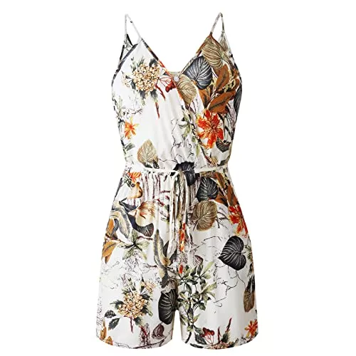 TSWRK Jumpsuits TSWRK Damen Jumpsuit V Ausschnitt Overall Blumen Ärmellos Playsuit Split Hosenanzug Romper Sommer