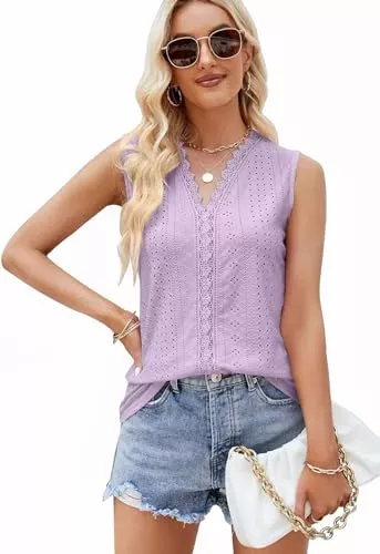 TrendiMax Ärmellose Blusen TrendiMax Damen Ärmellose Tank Top Spitze V Ausschnitt Sommer Bluse Tops Lässiges Oberteile Tanktop