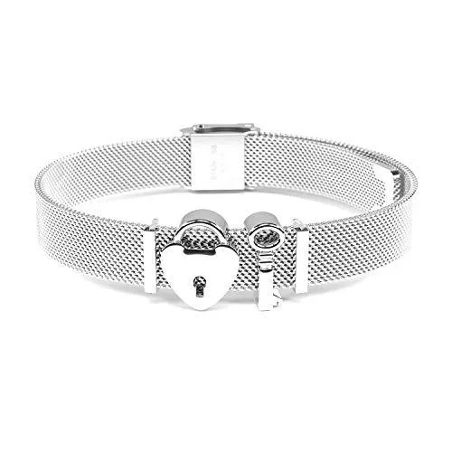 THIORA Schmuck THIORA® - Simplicity Line | Mesh Armband Damen | Charmband Set | Individuelle Anhänger Charms für Frauen | Edelstahl | Silber Rosegold Gold Bracelet