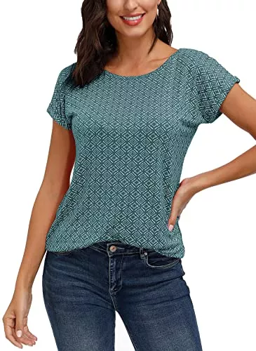 TrendiMax T-Shirts TrendiMax Damen T-Shirt Kurzarm Sommer Shirt mit Allover-Minimal Print Stretch Oberteile Bluse Tops Basic Tee